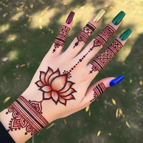 bridal lotus mehndi design