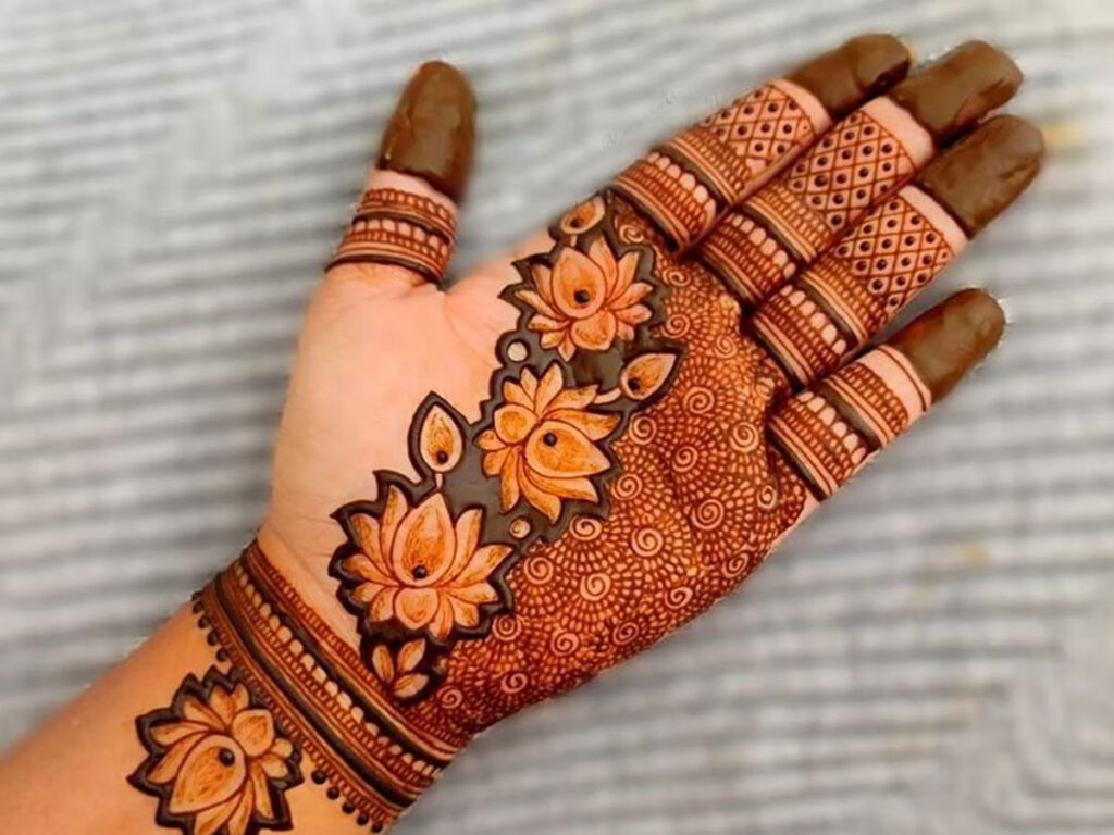lotus back hand mehndi design
